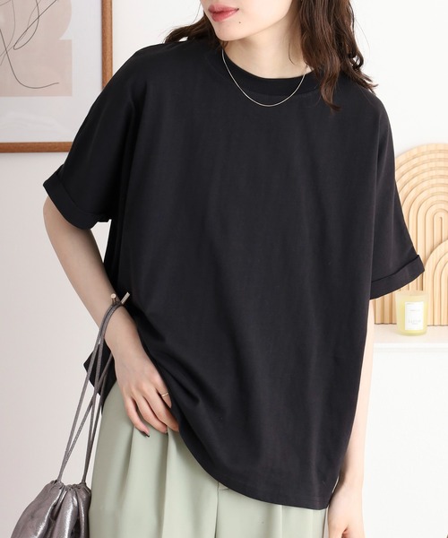 mitis(ミティス)の「mitis 天竺 袖ロールアッププルオーバー(Tシャツ/カットソー・レディース・ブラック/ブルー/オフホワイト/マスタード・M)」の5枚目の写真