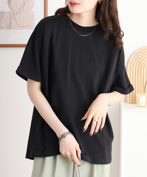 mitis(ミティス)の「mitis 天竺 袖ロールアッププルオーバー(Tシャツ/カットソー・レディース・ブラック/ブルー/オフホワイト/マスタード・M)」の7枚目の写真