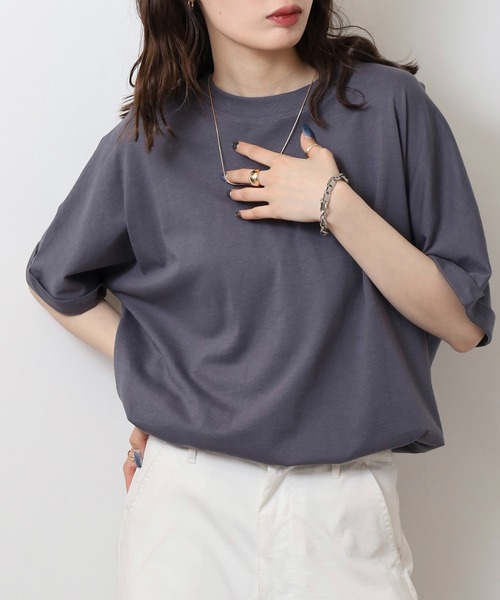 mitis(ミティス)の「mitis 天竺 袖ロールアッププルオーバー(Tシャツ/カットソー・レディース・ブラック/ブルー/オフホワイト/マスタード・M)」の13枚目の写真