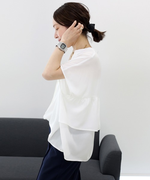 Aletta vita（アレッタビータ）の「【大人の甘辛夏ブラウス】エステルジョーゼットバックフリルフレンチブラウス（シャツ/ブラウス・レディース・ネイビー/ブラック/オフホワイト・M）」の5枚目の写真