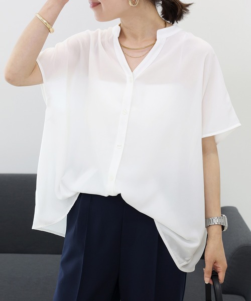 Aletta vita（アレッタビータ）の「【大人の甘辛夏ブラウス】エステルジョーゼットバックフリルフレンチブラウス（シャツ/ブラウス・レディース・ネイビー/ブラック/オフホワイト・M）」の6枚目の写真