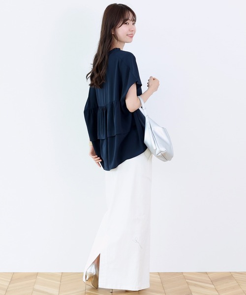 Aletta vita（アレッタビータ）の「【大人の甘辛夏ブラウス】エステルジョーゼットバックフリルフレンチブラウス（シャツ/ブラウス・レディース・ネイビー/ブラック/オフホワイト・M）」の9枚目の写真