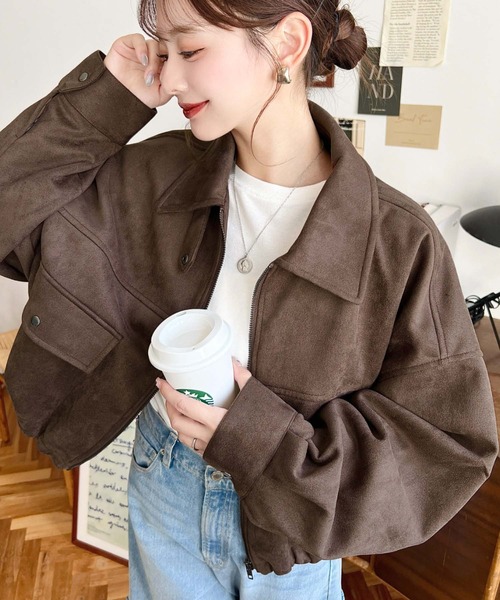 2WAYカラーフェイクスエードショートブルゾン（ブルゾン）｜moment+