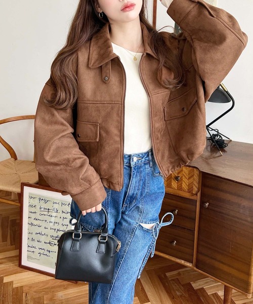 moment+(モーメントプラス)の「2WAYカラーフェイクスエードショートブルゾン(ブルゾン・レディース・ブラウン/キャメル/アイボリー・L/M)」の18枚目の写真