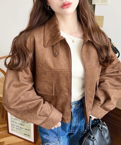 moment+(モーメントプラス)の「2WAYカラーフェイクスエードショートブルゾン(ブルゾン・レディース・ブラウン/キャメル/アイボリー・L/M)」の16枚目の写真