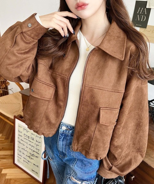 moment+(モーメントプラス)の「2WAYカラーフェイクスエードショートブルゾン(ブルゾン・レディース・ブラウン/キャメル/アイボリー・L/M)」の15枚目の写真