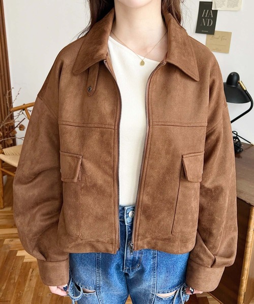 moment+(モーメントプラス)の「2WAYカラーフェイクスエードショートブルゾン(ブルゾン・レディース・ブラウン/キャメル/アイボリー・L/M)」の21枚目の写真