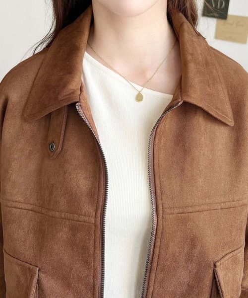 moment+(モーメントプラス)の「2WAYカラーフェイクスエードショートブルゾン(ブルゾン・レディース・ブラウン/キャメル/アイボリー・L/M)」の22枚目の写真