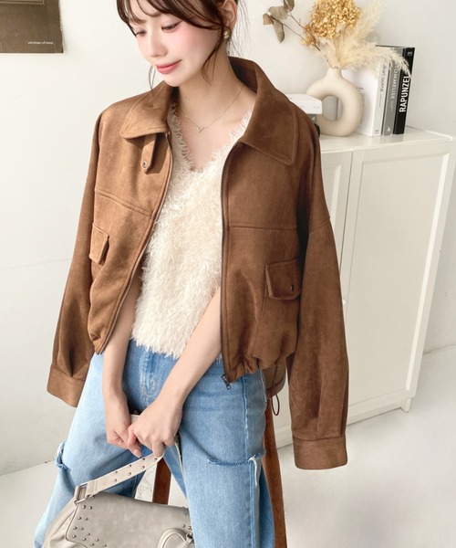 moment+(モーメントプラス)の「2WAYカラーフェイクスエードショートブルゾン(ブルゾン・レディース・ブラウン/キャメル/アイボリー・L/M)」の12枚目の写真