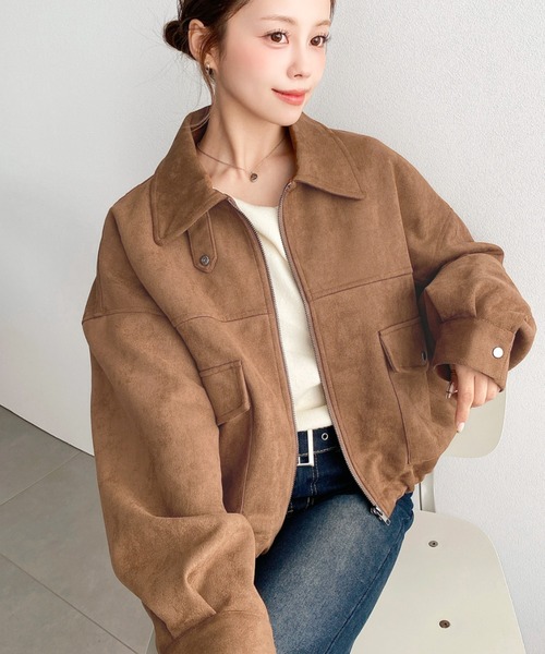 moment+(モーメントプラス)の「2WAYカラーフェイクスエードショートブルゾン(ブルゾン・レディース・ブラウン/キャメル/アイボリー・L/M)」の10枚目の写真