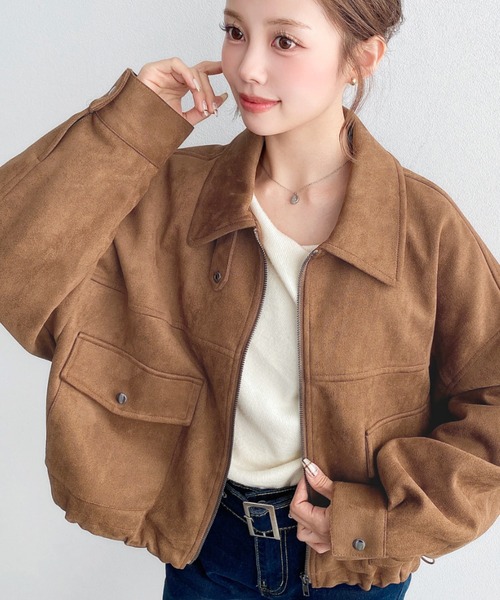 moment+(モーメントプラス)の「2WAYカラーフェイクスエードショートブルゾン(ブルゾン・レディース・ブラウン/キャメル/アイボリー・L/M)」の9枚目の写真