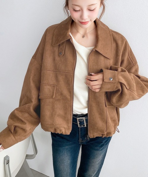 moment+(モーメントプラス)の「2WAYカラーフェイクスエードショートブルゾン(ブルゾン・レディース・ブラウン/キャメル/アイボリー・L/M)」の5枚目の写真