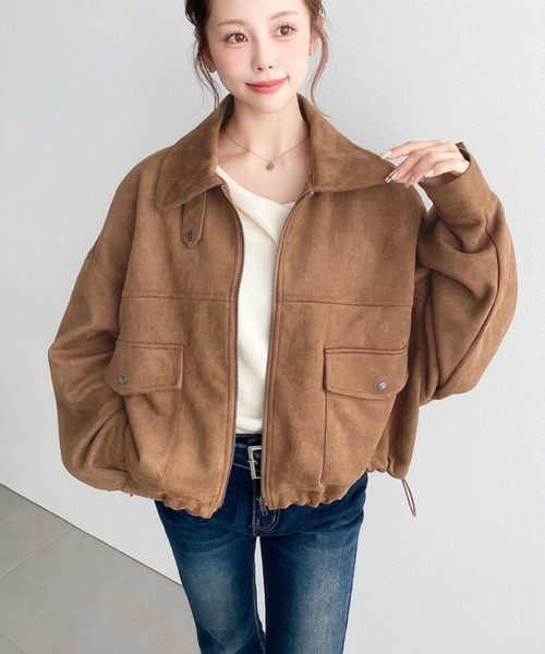 moment+(モーメントプラス)の「2WAYカラーフェイクスエードショートブルゾン(ブルゾン・レディース・ブラウン/キャメル/アイボリー・L/M)」の14枚目の写真