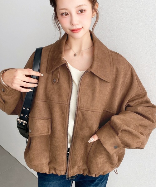 moment+(モーメントプラス)の「2WAYカラーフェイクスエードショートブルゾン(ブルゾン・レディース・ブラウン/キャメル/アイボリー・L/M)」の8枚目の写真