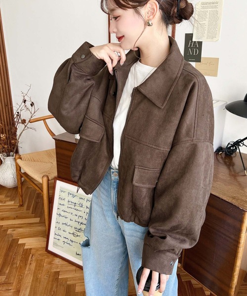 2WAYカラーフェイクスエードショートブルゾン（ブルゾン）｜moment+