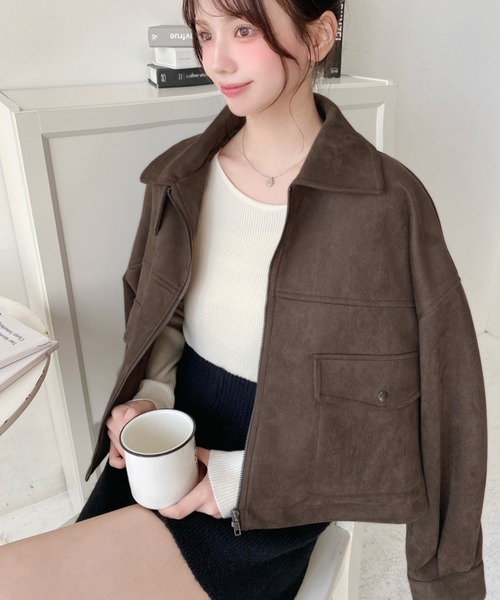 2WAYカラーフェイクスエードショートブルゾン（ブルゾン