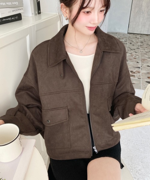 セール】2WAYカラーフェイクスエードショートブルゾン（ブルゾン