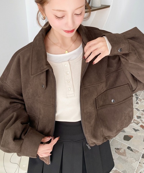 2WAYカラーフェイクスエードショートブルゾン（ブルゾン）｜moment+