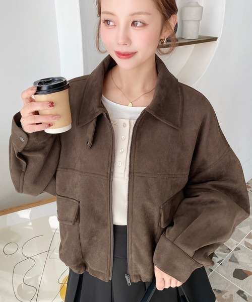 2WAYカラーフェイクスエードショートブルゾン（ブルゾン）｜moment+