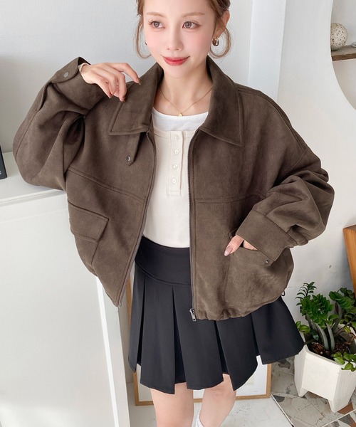 2WAYカラーフェイクスエードショートブルゾン（ブルゾン）｜moment+