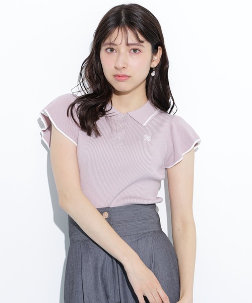 JILL by JILL STUART（ジルバイジルスチュアート）の「◇フリル袖ポロニット（ニット/セーター・レディース・ホワイト/ピンク/ネイビー/ブルー・FREE）」の13枚目の写真