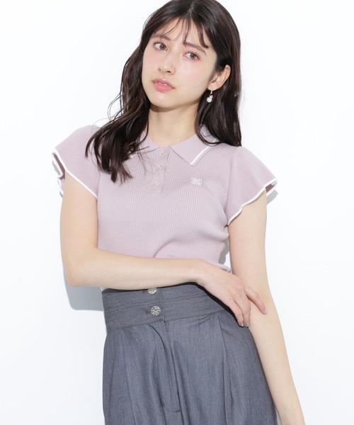 JILL by JILL STUART（ジルバイジルスチュアート）の「◇フリル袖ポロニット（ニット/セーター・レディース・ホワイト/ピンク/ネイビー/ブルー・FREE）」の14枚目の写真