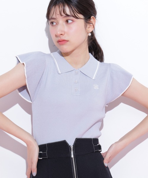 JILL by JILL STUART（ジルバイジルスチュアート）の「◇フリル袖ポロニット（ニット/セーター・レディース・ホワイト/ピンク/ネイビー/ブルー・FREE）」の8枚目の写真