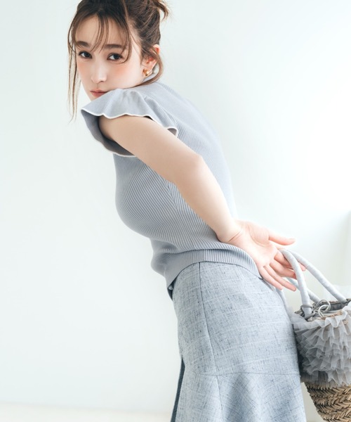 JILL by JILL STUART（ジルバイジルスチュアート）の「◇フリル袖ポロニット（ニット/セーター・レディース・ホワイト/ピンク/ネイビー/ブルー・FREE）」の17枚目の写真