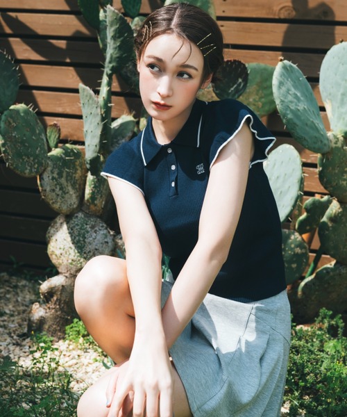 JILL by JILL STUART（ジルバイジルスチュアート）の「◇フリル袖ポロニット（ニット/セーター・レディース・ホワイト/ピンク/ネイビー/ブルー・FREE）」の18枚目の写真