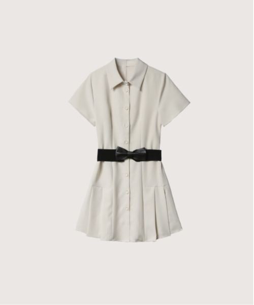 Waist Ribbon Shirt Onepiece