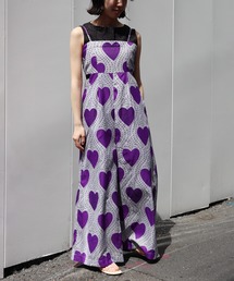 moyan ecri（モヤン エクリ）の「<moyan ecri>アフリカ生地使用/総柄ジャンプスーツAFRICA JUMP SUITS（サロペット/オーバーオール・パープル系）」