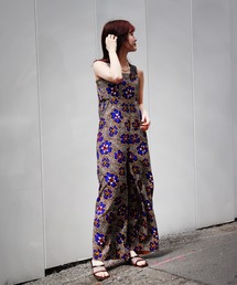 <moyan ecri>アフリカ生地使用/総柄ジャンプスーツAFRICA JUMP SUITS