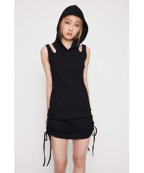 LAGUA GEM(ラグアジェム)の「SIDE GATHER HOODIE ミニワンピース(ワンピース・レディース・チャコールグレー/ブラック/ブラウン・MEDIUM/SMALL)」の6枚目の写真