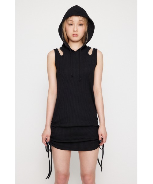 LAGUA GEM(ラグアジェム)の「SIDE GATHER HOODIE ミニワンピース(ワンピース・レディース・チャコールグレー/ブラック/ブラウン・MEDIUM/SMALL)」の4枚目の写真
