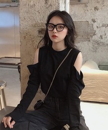 Mayree | 【Mayree】オープンショルダー 肩出し 長袖 トップス(Tシャツ/カットソー)