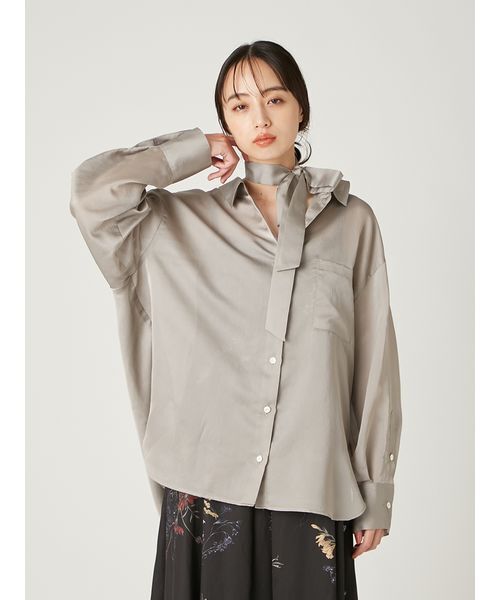 FRAY I.D（フレイアイディー）の「タイチョーカーシアーサテンシャツ（シャツ/ブラウス・レディース・ブラウン/ピンク/グレー・F）」の11枚目の写真