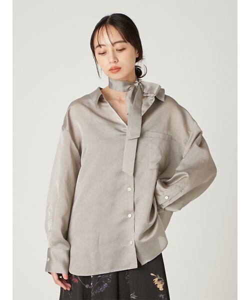 FRAY I.D（フレイアイディー）の「タイチョーカーシアーサテンシャツ（シャツ/ブラウス・レディース・ブラウン/ピンク/グレー・F）」の20枚目の写真