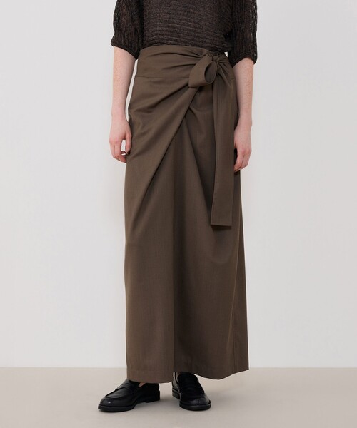 GALERIE VIE（ギャルリー ヴィー）の「クレープウールストレッチ ラップマキシスカート（スカート・レディース・ネイビー/ブラウン/ライトグレー・FREE）」の5枚目の写真