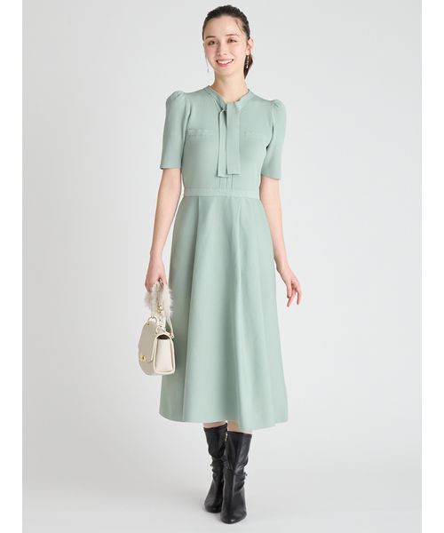 【プロフ必読を】 　ボウタイニットワンピース 半袖 プロフ必読を】 ボウタイニットワンピース 半袖 プロフ必読を