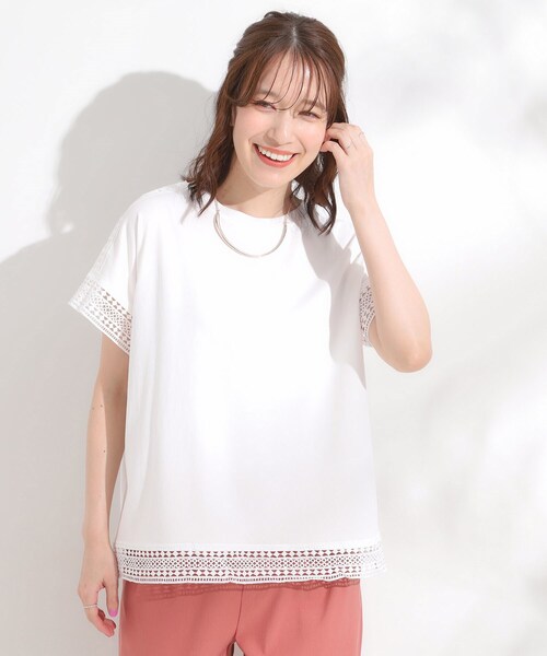 DRESKIP（ドレスキップ）の「【S-LL/ひんやり】インせず決まる 楽してきれいなレース付きトップス（Tシャツ/カットソー・レディース・ブルー系その他/イエロー系その他/ブラック/オフホワイト・04/03/02/01）」の5枚目の写真
