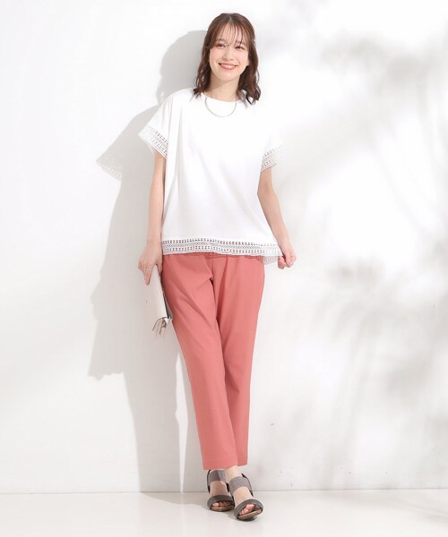 DRESKIP（ドレスキップ）の「【S-LL/ひんやり】インせず決まる 楽してきれいなレース付きトップス（Tシャツ/カットソー・レディース・ブルー系その他/イエロー系その他/ブラック/オフホワイト・04/03/02/01）」の7枚目の写真