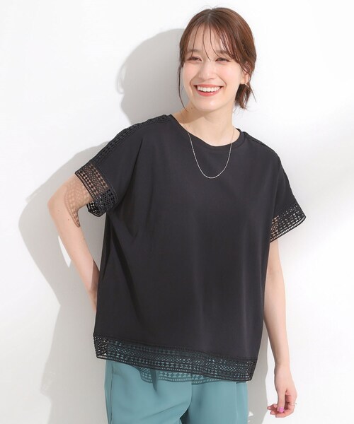 DRESKIP（ドレスキップ）の「【S-LL/ひんやり】インせず決まる 楽してきれいなレース付きトップス（Tシャツ/カットソー・レディース・ブルー系その他/イエロー系その他/ブラック/オフホワイト・04/03/02/01）」の9枚目の写真