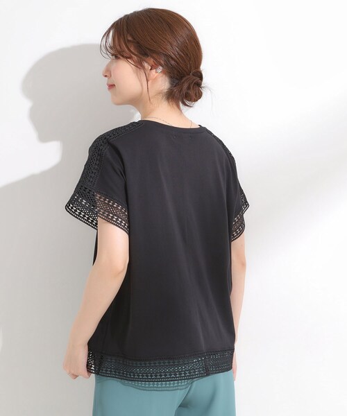 DRESKIP（ドレスキップ）の「【S-LL/ひんやり】インせず決まる 楽してきれいなレース付きトップス（Tシャツ/カットソー・レディース・ブルー系その他/イエロー系その他/ブラック/オフホワイト・04/03/02/01）」の10枚目の写真