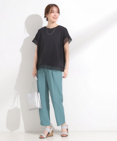 DRESKIP（ドレスキップ）の「【S-LL/ひんやり】インせず決まる 楽してきれいなレース付きトップス（Tシャツ/カットソー・レディース・ブルー系その他/イエロー系その他/ブラック/オフホワイト・04/03/02/01）」の11枚目の写真