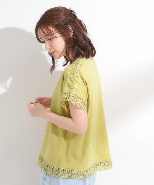 DRESKIP（ドレスキップ）の「【S-LL/ひんやり】インせず決まる 楽してきれいなレース付きトップス（Tシャツ/カットソー・レディース・ブルー系その他/イエロー系その他/ブラック/オフホワイト・04/03/02/01）」の14枚目の写真