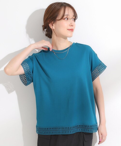 DRESKIP（ドレスキップ）の「【S-LL/ひんやり】インせず決まる 楽してきれいなレース付きトップス（Tシャツ/カットソー・レディース・ブルー系その他/イエロー系その他/ブラック/オフホワイト・04/03/02/01）」の17枚目の写真