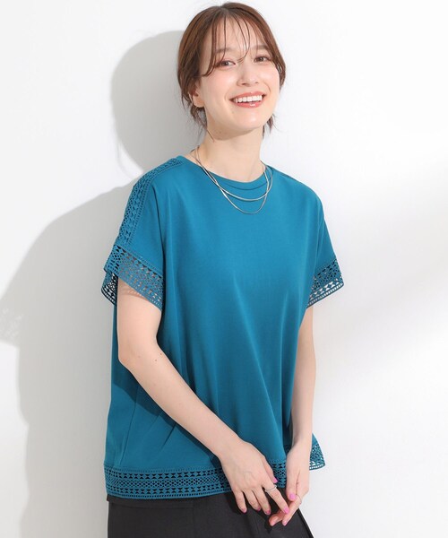 DRESKIP（ドレスキップ）の「【S-LL/ひんやり】インせず決まる 楽してきれいなレース付きトップス（Tシャツ/カットソー・レディース・ブルー系その他/イエロー系その他/ブラック/オフホワイト・04/03/02/01）」の18枚目の写真
