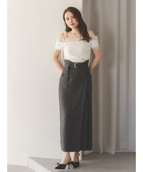 SNIDEL - SNIDEL スナイデル　セーター　ニット　チュニック　ベージュ　レース SNIDEL（スナイデル）の「ケーブルニットベストチュニック