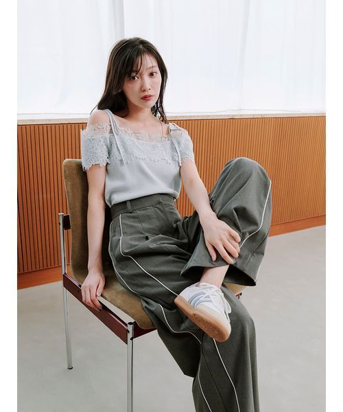 SNIDEL（スナイデル）の「レースコンビハーフスリーブニットプルオーバー（ニット/セーター・レディース・ホワイト/ライトブルー/グレー・F）」の19枚目の写真