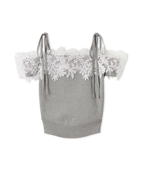 レースコンビハーフスリーブニットプルオーバー（ニット/セーター